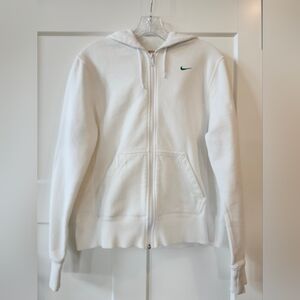Vintage Nike Women's White Full-Zip Hoodie With Green Swish.